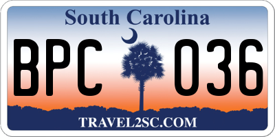 SC license plate BPC036