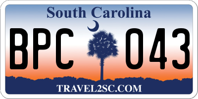 SC license plate BPC043