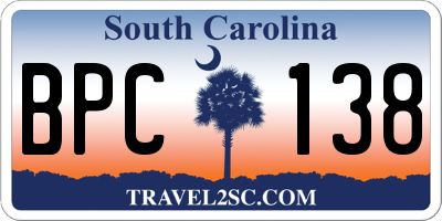 SC license plate BPC138