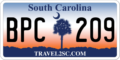 SC license plate BPC209