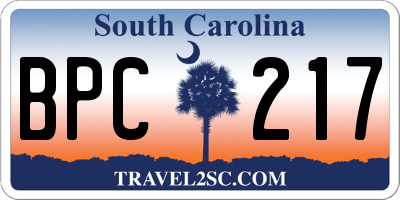 SC license plate BPC217
