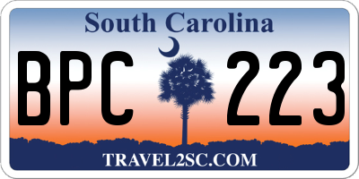 SC license plate BPC223