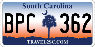SC license plate BPC362
