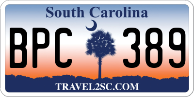 SC license plate BPC389