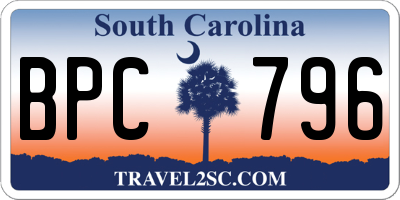 SC license plate BPC796