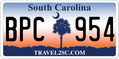 SC license plate BPC954