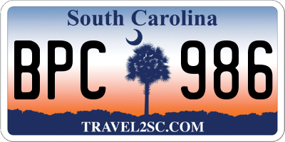 SC license plate BPC986