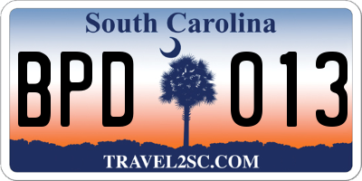 SC license plate BPD013