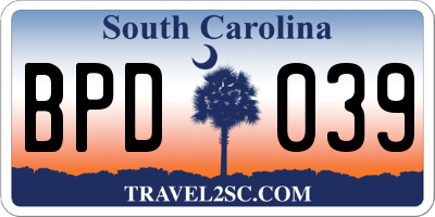 SC license plate BPD039