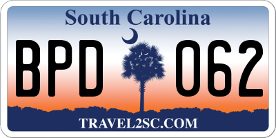 SC license plate BPD062