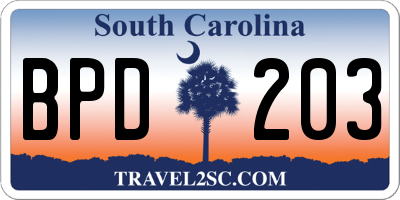 SC license plate BPD203