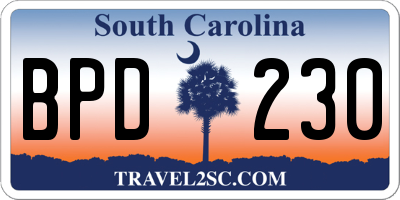 SC license plate BPD230
