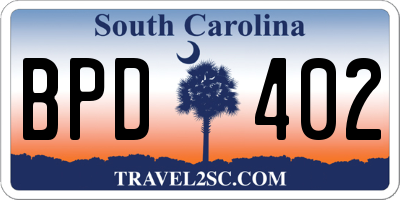 SC license plate BPD402