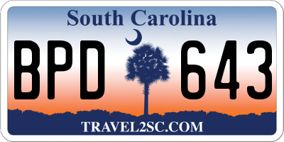 SC license plate BPD643
