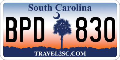 SC license plate BPD830