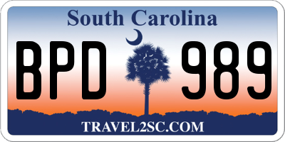 SC license plate BPD989