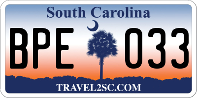 SC license plate BPE033