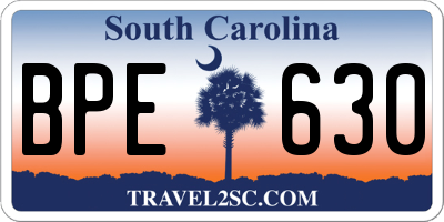 SC license plate BPE630
