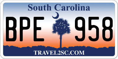 SC license plate BPE958