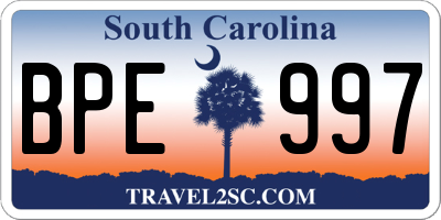 SC license plate BPE997