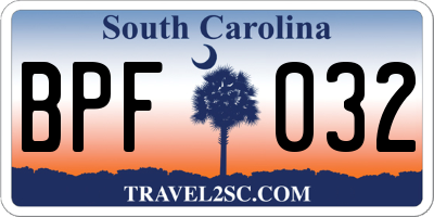 SC license plate BPF032