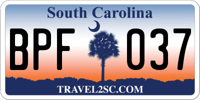 SC license plate BPF037