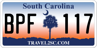 SC license plate BPF117