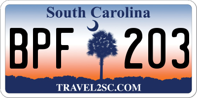 SC license plate BPF203