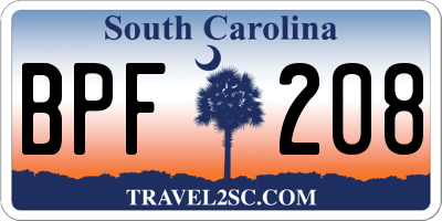 SC license plate BPF208