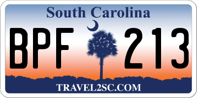 SC license plate BPF213