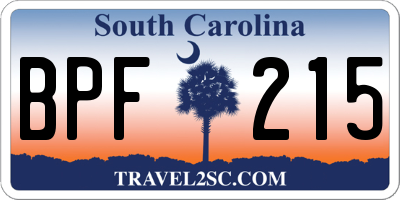 SC license plate BPF215