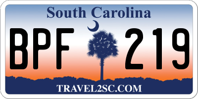SC license plate BPF219