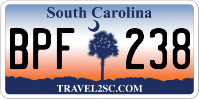 SC license plate BPF238