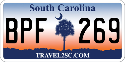 SC license plate BPF269