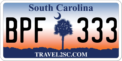 SC license plate BPF333