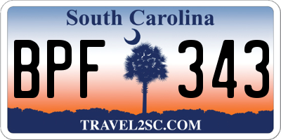SC license plate BPF343