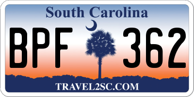 SC license plate BPF362