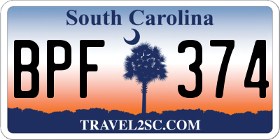 SC license plate BPF374