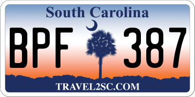 SC license plate BPF387
