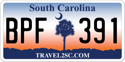 SC license plate BPF391