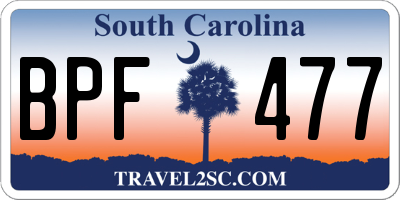 SC license plate BPF477