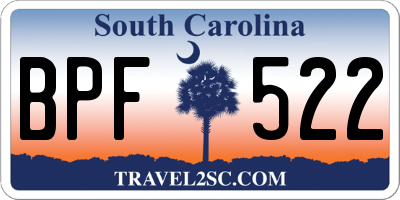 SC license plate BPF522