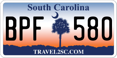 SC license plate BPF580