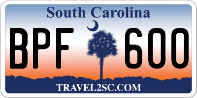 SC license plate BPF600