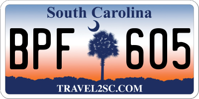 SC license plate BPF605
