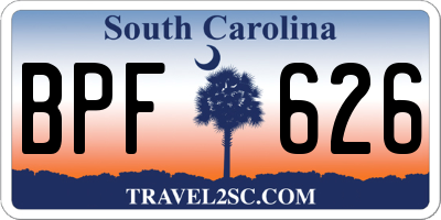SC license plate BPF626