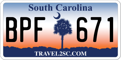 SC license plate BPF671