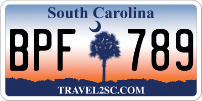 SC license plate BPF789