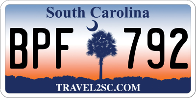 SC license plate BPF792