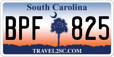 SC license plate BPF825
